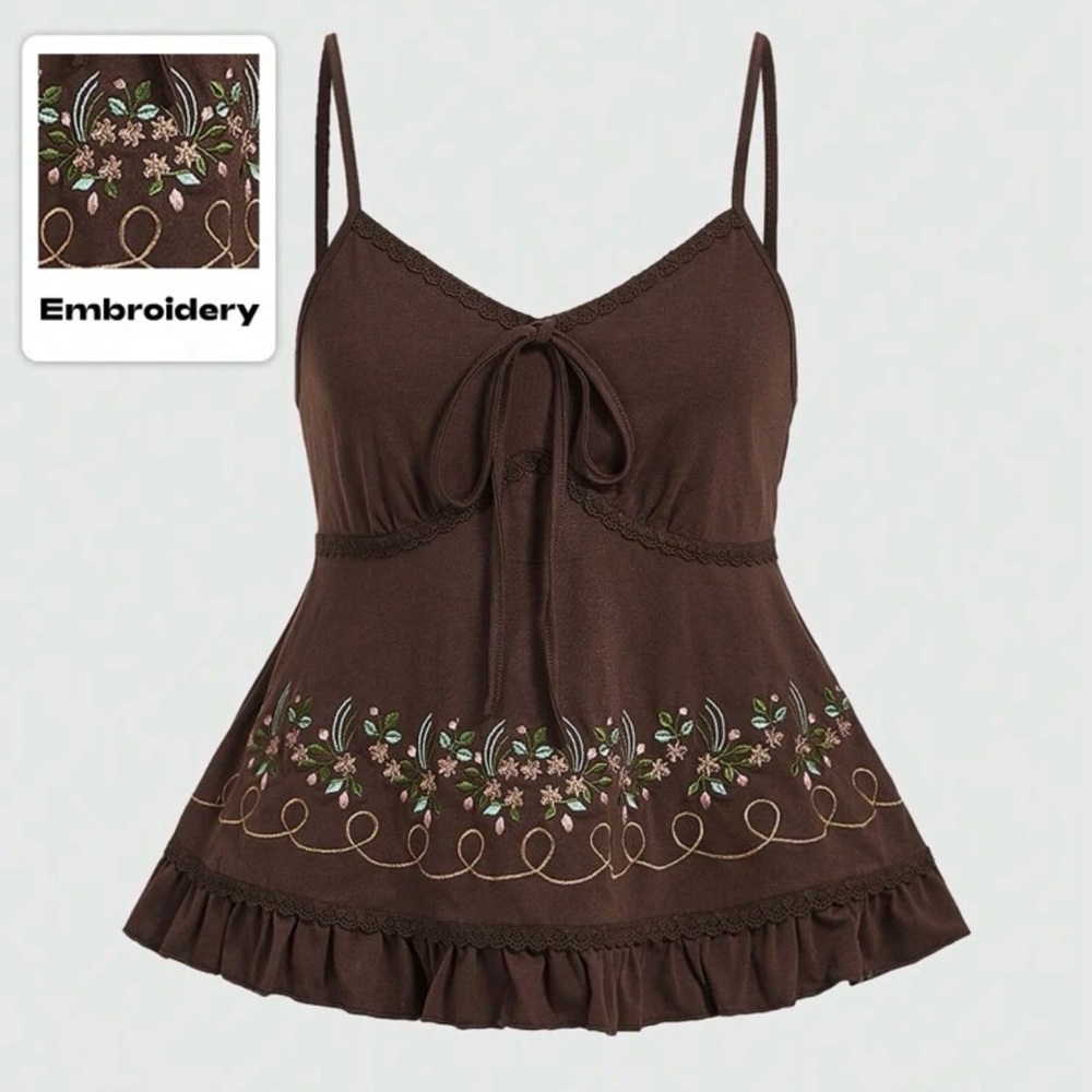 SHEIN Brown Embroidered Tank Top